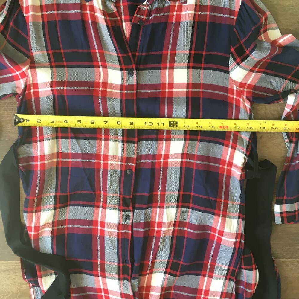ZARA Plaid Tunic Button Down Shirt Dress Small Trafaluc Tartan Printed Belted - Picture 8 of 12